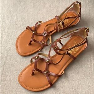 Fergie Soft Cognac Leather Gladiator Sandal